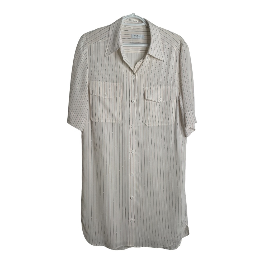 Equipment Cream Pinstripe Short Sleeve Shirt Dress
